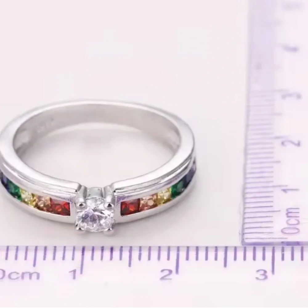 S925 Silver Rainbow Cubic Zircon Ring. - Picture 2 of 3